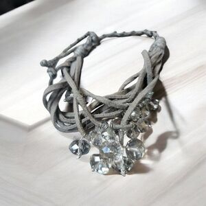 Gray Leather and Crystal bead bracelet